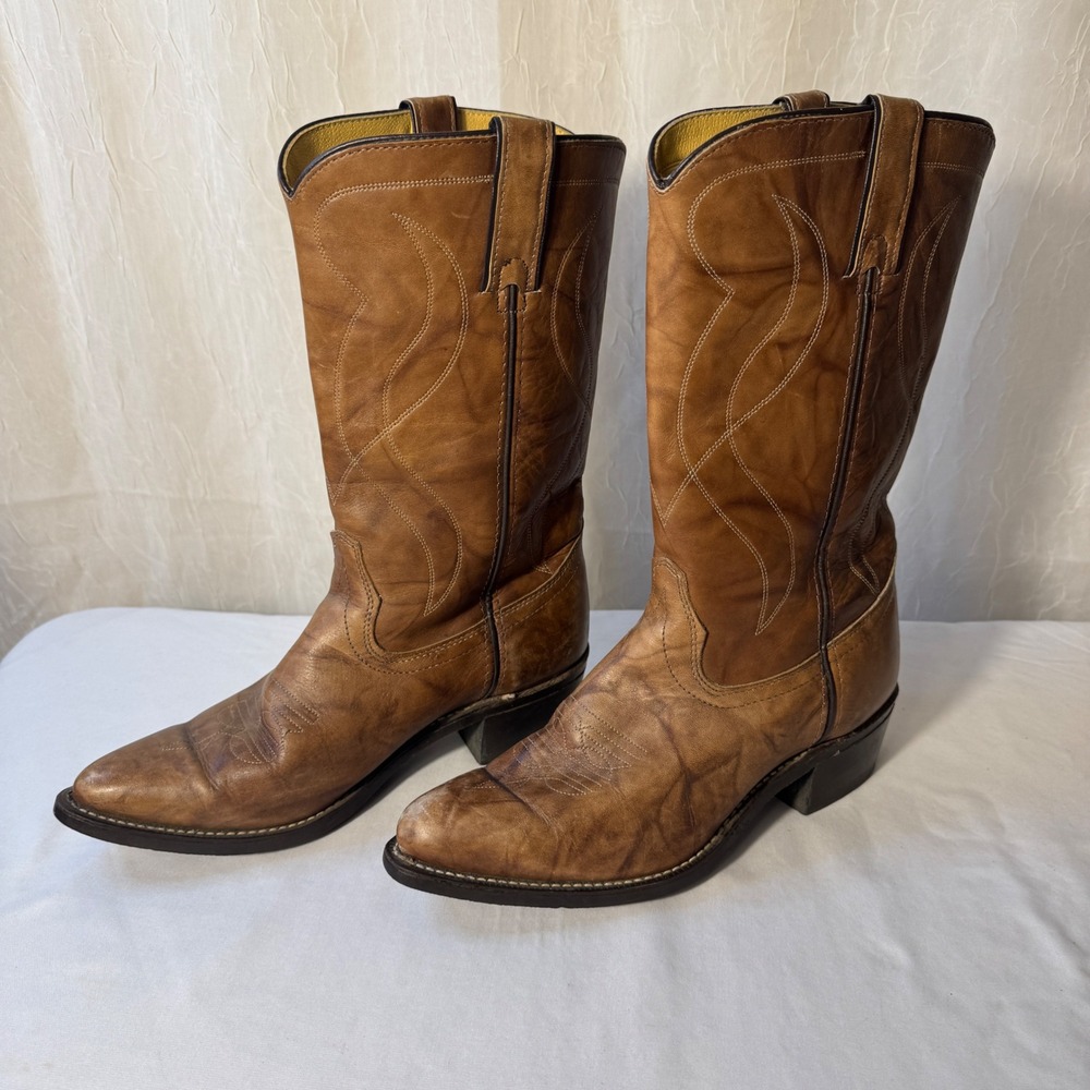Texas Brand Cowboy Boots Mens 9.5 EE Tan Leather Western Made in USA 8011